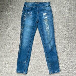 Justice Mid Rise Denim Fashion Legging Blue Distressed Sparkle Girls Size 10